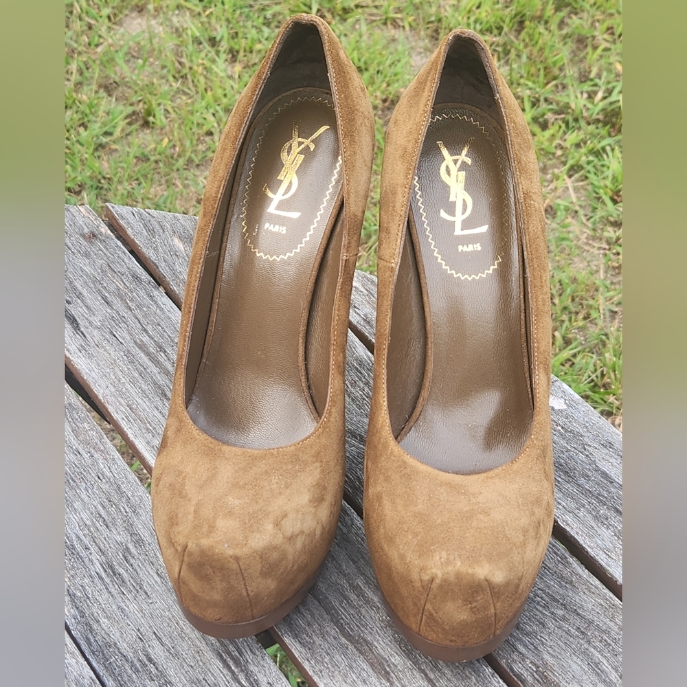 YSL TRIBUTE TRIBTOO PUMPS STILETTO Brown Suede